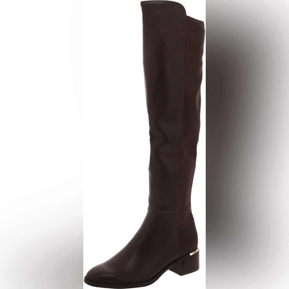 Calvin Klein Jotty Over The Knee Boots 5.5 Brown Almond Toe Low Heel Brand New